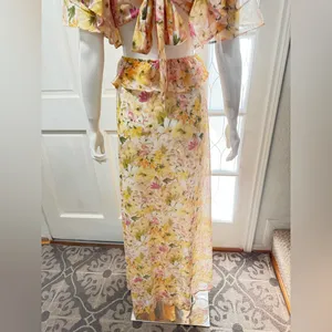 Vici Yellow Ruffle Sheer Maxi Chiffon Floral Maxi Dress Size Large J-51 thumbnail 6