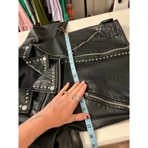 Free People Black Vegan Leather Moto Studded Zip Up Jacket Size XS Oversized thumbnail 12