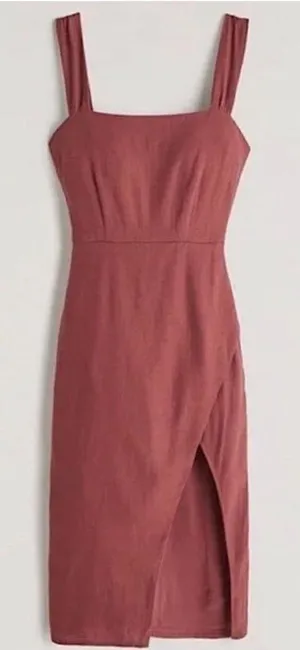 Abercrombie Wrap Front Linen Midi Dress Dusty Rose Rust thumbnail 1
