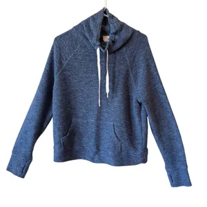 Aerie Women Cotton Blend Pullover Hoodie Medium Blue Funnel Neck Thumbholes thumbnail 1