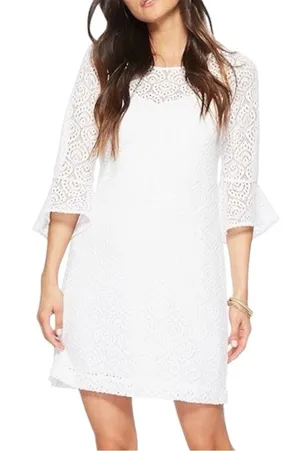 Lilly Pulitzer Fontaine Classic Shift Flounce Bell Sleeve Lined Dress White Smal thumbnail 1