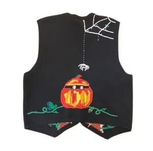 Vintage Cardigan Sweater Vest Halloween Knit Multicolor Embroidered Medium thumbnail 2