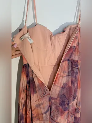 Hutch Floral Pleated Tulle Sweetheart Maxi Dress in Pink and Purple thumbnail 10