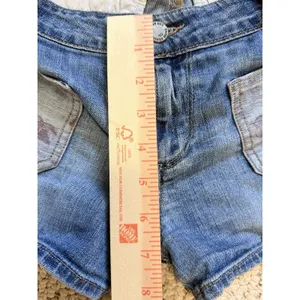 Mini‎ Denim Shorts Womens 27 Blue Floral Patch Pocket Low Rise Stretch Y2K Paige thumbnail 5