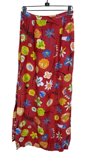 Vintage Harold's Red Floral Maxi Skirt Rayon High Waisted Made in USA Size 2 thumbnail 1