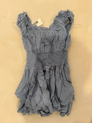 UO Rosie Smocked Tiered Ruffle Romper in blue thumbnail 2