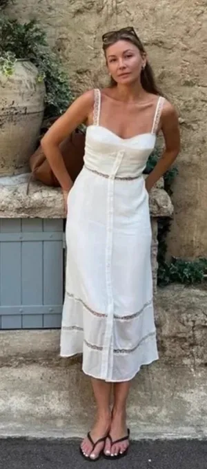 Reformation Wynton White Lace-Trim Button-Front Maxi Dress thumbnail 1