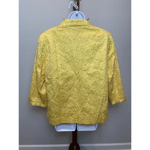 Chico’s Women’s (Size 3) XL Yellow Lightweight Cotton Jacket Gold Embroidered thumbnail 3