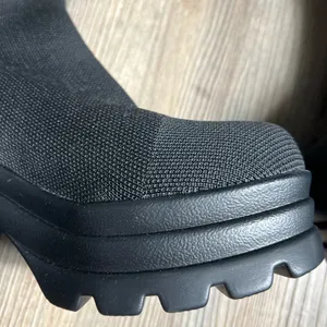 Amazon Black Chunky Heeled Sock Boots thumbnail 3