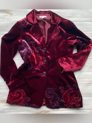 Coldwater creek burgundy velvet blazer grandmacore paisley floral print fall 10 thumbnail 7