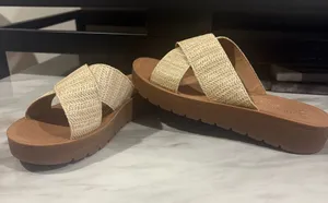 TOP Moda Woven Cross-Strap Sandals in Beige and Brown thumbnail 1