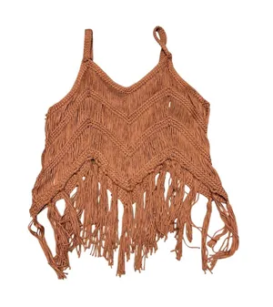 Women’s Crochet Fringe Tank Top Size S Rust Orange Boho Festival Crop Top thumbnail 1