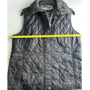 LL Bean Diamond Quilted Full Zip‎ Vest MED Black Plaid Lined Cord Collar thumbnail 9