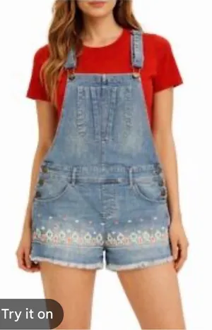 American Rag Bojo Embroidered Overall Shorts/Romper Small thumbnail 1