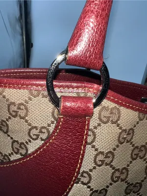 VTG Gucci Beige GG Supreme Canvas Shoulder Bag with Burgundy/Dark Red Accents thumbnail 9