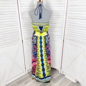 Alya Tribal Print Beaded Maxi‎ Halter Dress Neon Yellow Multicolor Small thumbnail 5