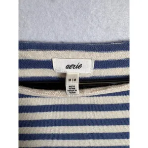 Aerie Women Blue Cream Striped Long Sleeve Boxy Boat Neck Top Size M thumbnail 6
