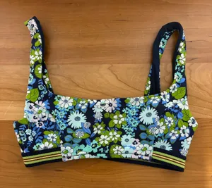 Aerie Floral Scoop Neck Bikini Top Navy Blue Green XS thumbnail 1