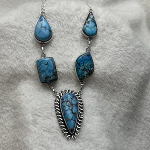 Turquoise Natural Gemstone 925 Silver Plated 16” Necklace thumbnail 1