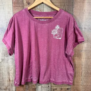 Ariat Boxy Crop Tee XL Western Graphic Pink Distressed Oversized Cowgirl Casual thumbnail 1