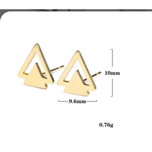 Unisex Triangle 18k‎ Gold Plated Silver Stud Earrings, 10mm thumbnail 6