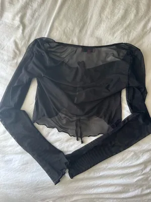 Edikted Mesh Long Sleeve Bra Top black  — Trendy going out top thumbnail 5