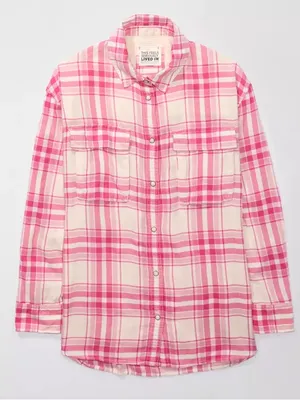 AE Oversized Long-Sleeve Plaid Button-Up Shirt thumbnail 2