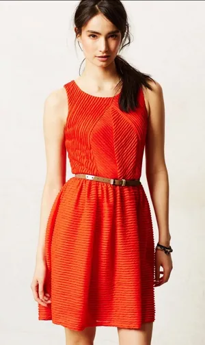ANTHROPOLOGIE Bordeaux Orange Red Textured Sleeveless Tank Flow Mini Dress S thumbnail 1