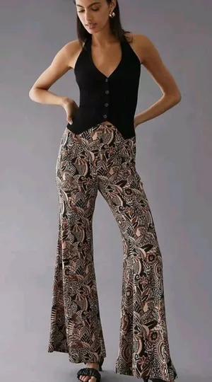 ✨Anthropologie Drapey Flare Pants Boho Print Wide‎ Leg Size 2✨ thumbnail 1