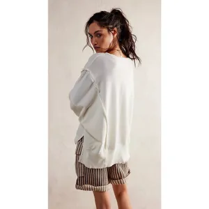 We The Free Free People Oversized V-Neck Sweatshirt Cream Exposed Seam XS‎ thumbnail 2