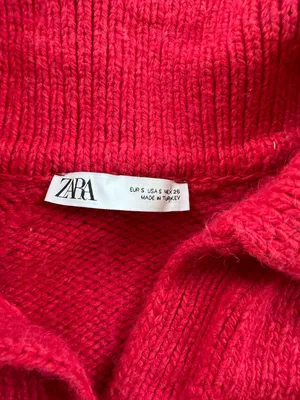 Zara Bright Fuchsia Collared Cropped V-Neck Sweater Size small Barbiecore thumbnail 6