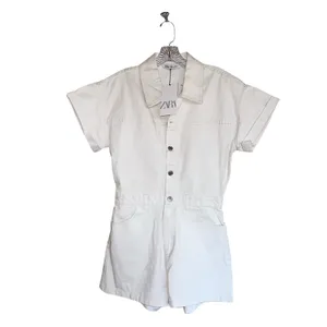 NWT ZARA DENIM TRF SHIMMERY PLAYSUIT Oyster White Medium Bloggers Fave thumbnail 10