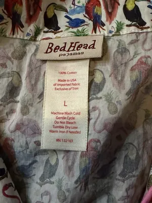 BedHead Pajamas Tropical Bird & Flamingo 100% Cotton Pajama Set Sz L Made In USA thumbnail 4