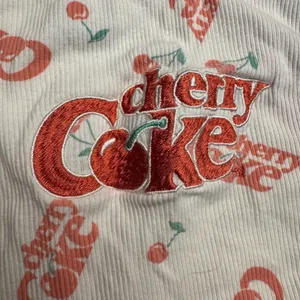 Coca-Cola Cherry Coke Ribbed Ringer Tank Top All Over Print White Red SM‎ thumbnail 3