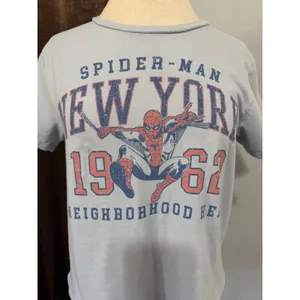 Marvel Spider-Man New York 1962 Graphic Tee Light Blue XL Short Sleeve Crop Top thumbnail 2