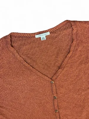 American Eagle Outfitters Burnt Orange Ribbed Button Cardigan thumbnail 2