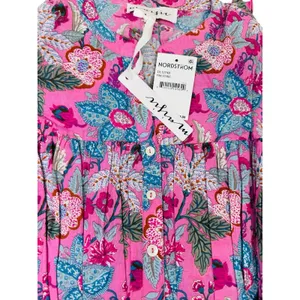 NWT Maisie Floral Ballon 3/4 Sleeve 100% Cotton Minidress Pink Ethnic Size Large thumbnail 3