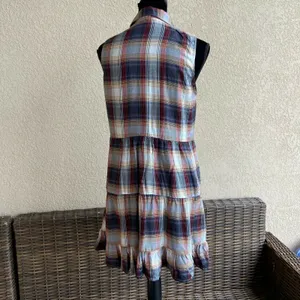 As U Wish Womens Dress Size Large Sleeveless Plaid Brown Shirt Tiered NEW‎ thumbnail 4