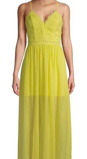 NWT No Boundaries crochet trim neon yellow maxi dress Juniors size S (3-5) thumbnail 1