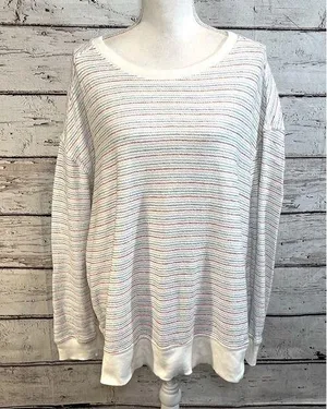 UNIVERSAL THREAD Sweatshirt Crewneck Cotton White w Red, Pink, Blue Stripes-XXL thumbnail 1