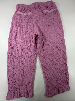 Free People Pink Crinkle Knit Cropped Harem Pants Raw Seam Pockets M thumbnail 2