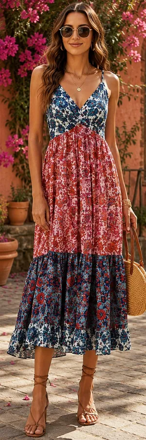 918 Angie XL Floral Patchwork Boho Midi Dress thumbnail 14