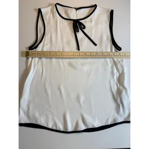 Zara Women White Blouse Black Contrast Trim Tie Neck Sleeveless Size S thumbnail 3
