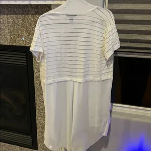 White Short Sleeve Kimono with sheer stripe thumbnail 5