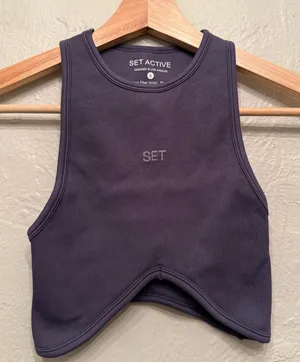 SET Active Women's Ribbed Cropped Tank Top in Purple thumbnail 1