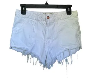 Abercrombie & Fitch High Rise Braided Waist Fringe Hem Festival Shorts White Sz4 thumbnail 1