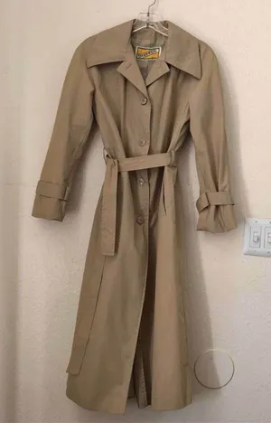 Vintage 90s Beige Tan Khaki Trench Coat English Preppy Minimalist Streetwear Old Money Quiet Luxury Jacket belted. Great condition Women 7/8 Measurement in pics , Length:44” thumbnail 1