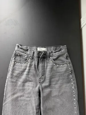 Abercrombie & Fitch Black Straight-Leg Jeans with Side Studs thumbnail 4