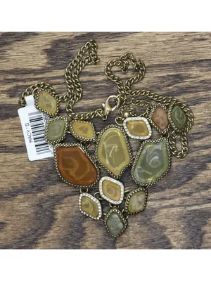 NWT Mcys Mosaic Triangle Pendant Necklace Gold / Green / Brown / Yellow 20" + 3" thumbnail 2