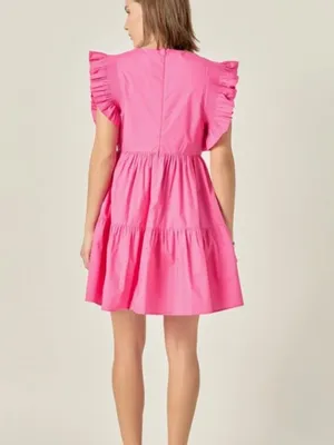 English Factory | Ruffled Babydoll Mini Dress w/ Pockets Fuchsia Pink thumbnail 2